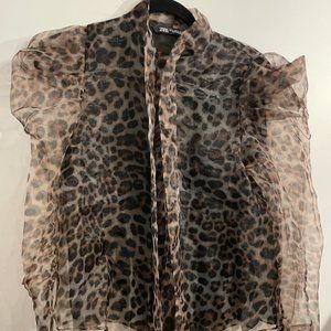 Zara leopard sheer blouse